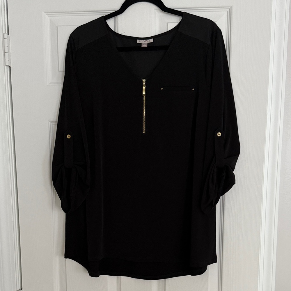Roz & Ali Black Blouse with Gold Accents